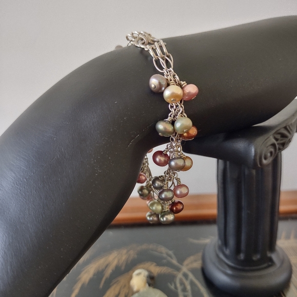 Sterling Silver Multi Color Freshwater Pearl Bracelet - Picture 6 of 7